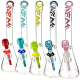 18" Wavy Bent Neck 7mm Colored Lip Glass Beaker Bong Bundle
