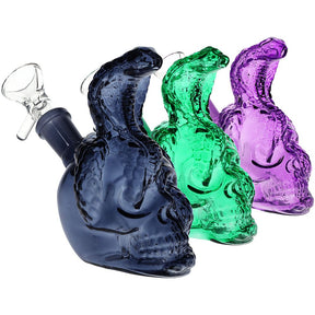 3CT 套裝 - SeshGear Snake Eyes 骷髏頭玻璃水煙斗 - 5 英寸 / 14 毫米母接口 / 綠色、紫色、煙灰色