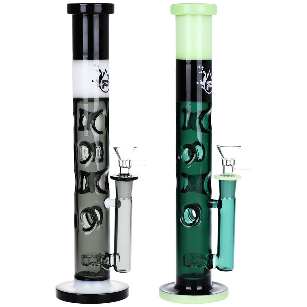2CT 套裝 - Pulsar 三色穿孔直筒玻璃水煙斗 - 11.5 英寸 / 14mm 母頭 / 綠黑色、白黑色