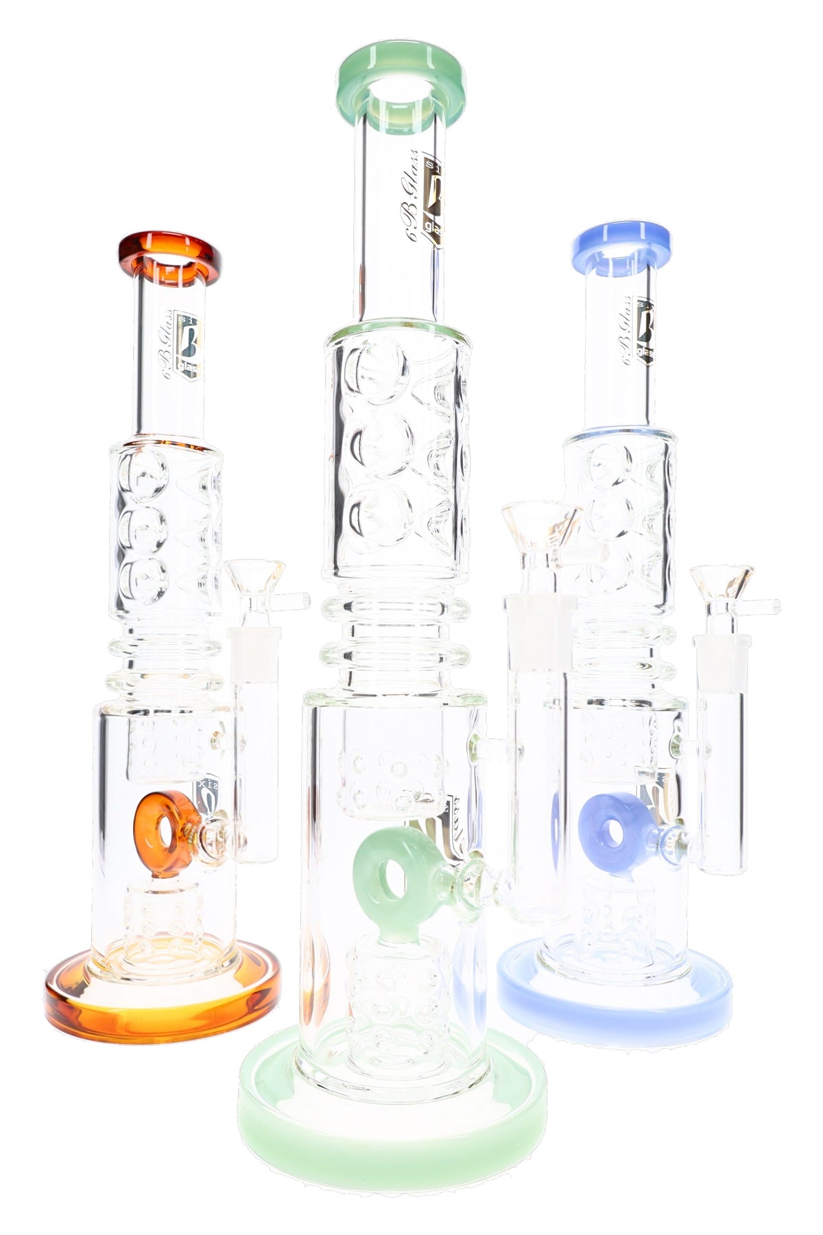 6B Glass 14.5 mm Female Donut Barrel Perc Bong – 14″ – Assorted Colors