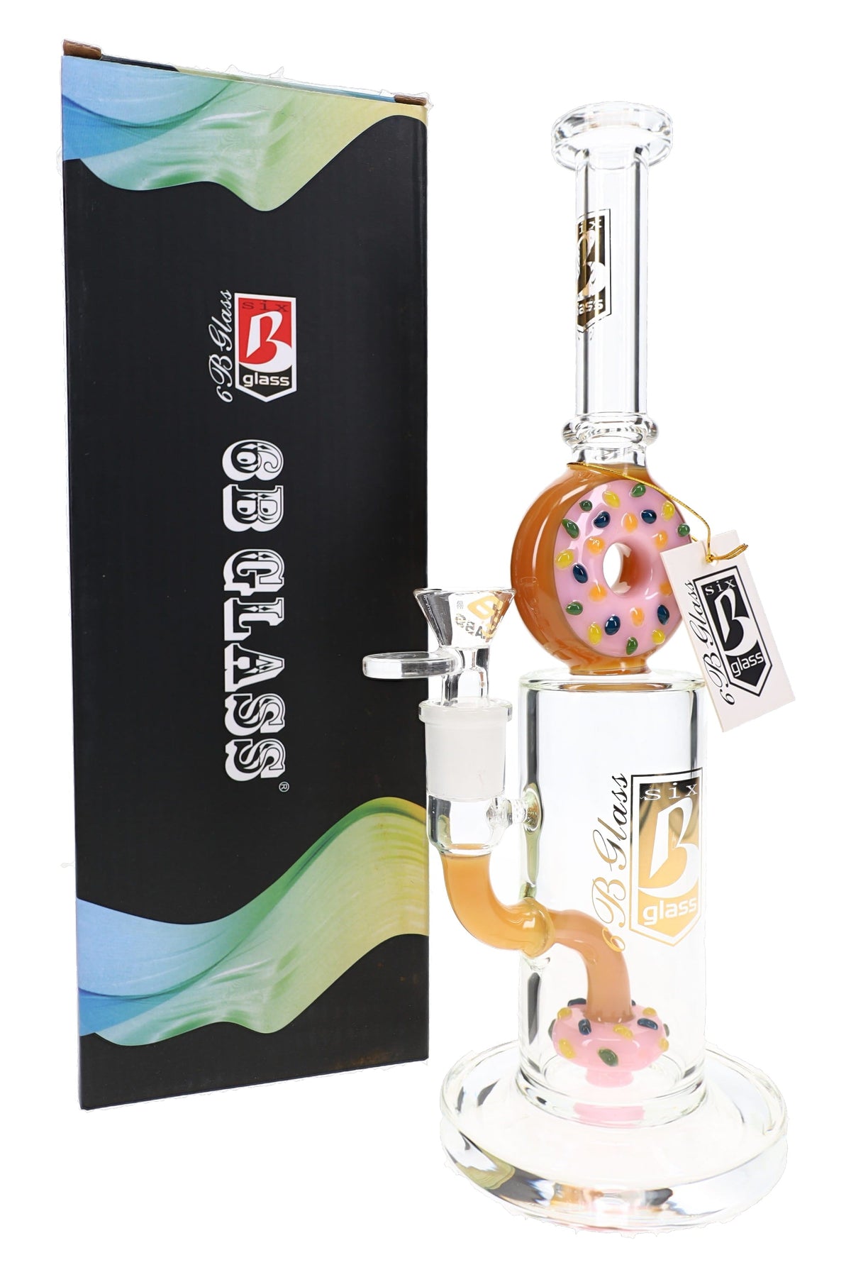 6B Glass Donut Perc Straight Bong – 14.5 mm Female – 10.5″ – Assorted Colors