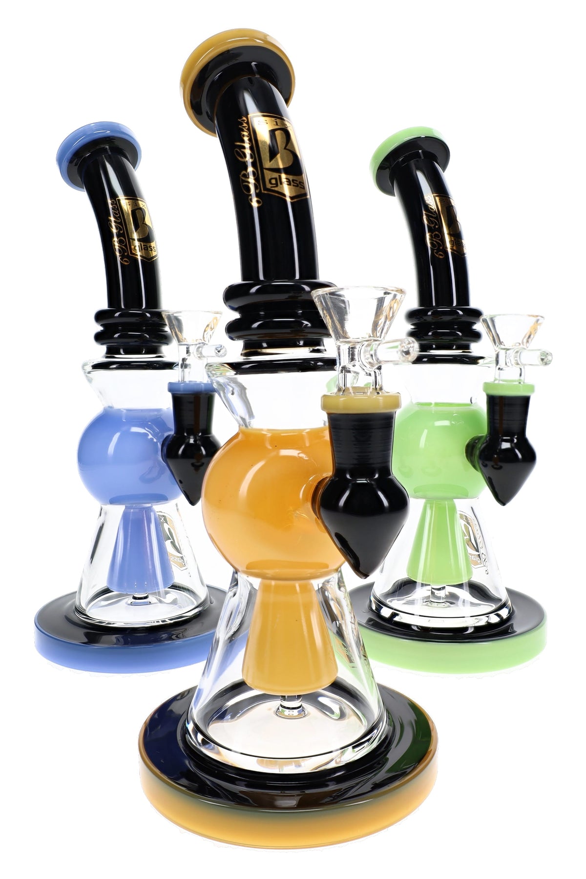 6B Glass Black Neon Showerhead Perc Bong – 9½″ – Assorted Colors
