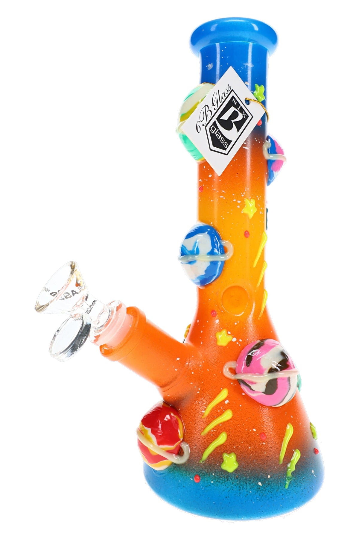 6B Glass Glow-in-the-Dark Planetary Glass Beaker Bong – 9½″