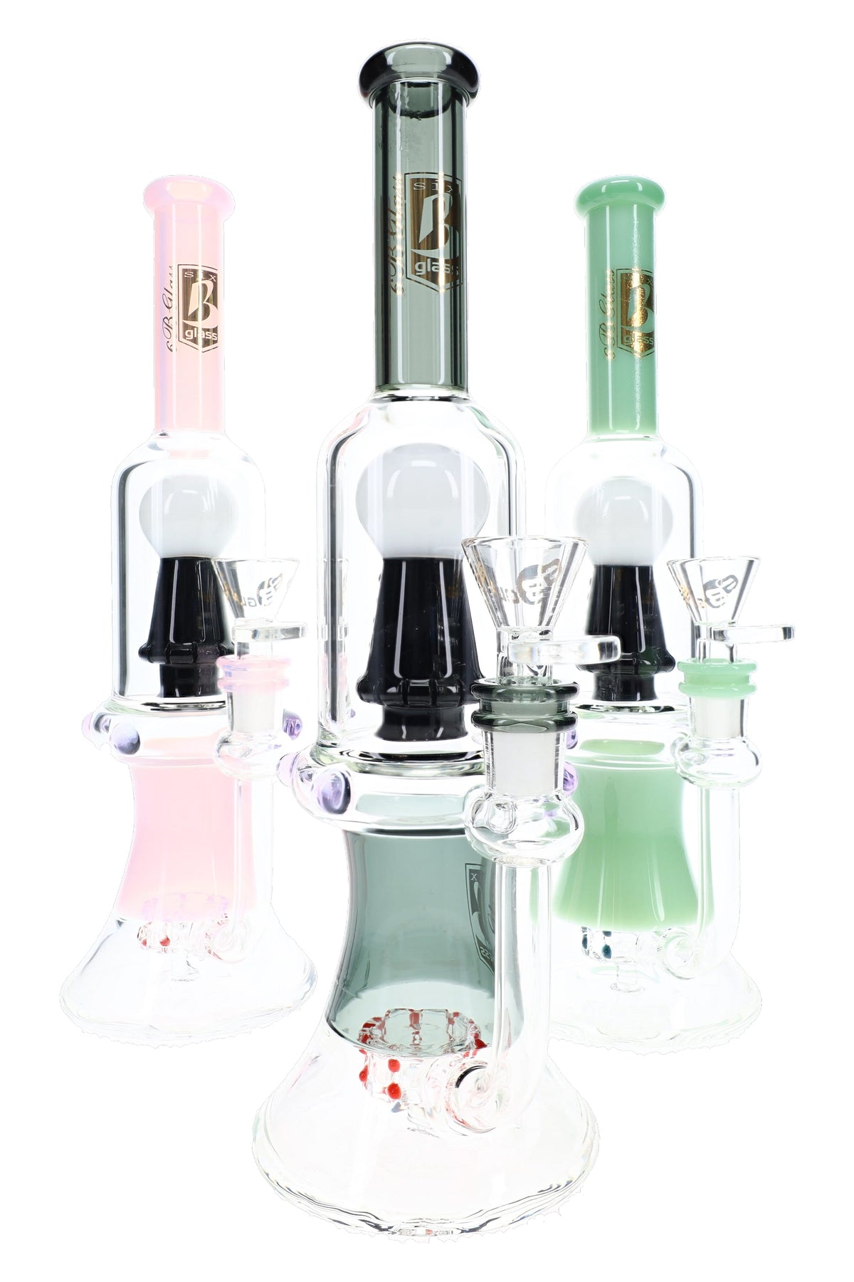 6B Glass Skull Showerhead Perc Bong – 11½″ – Assorted Colors