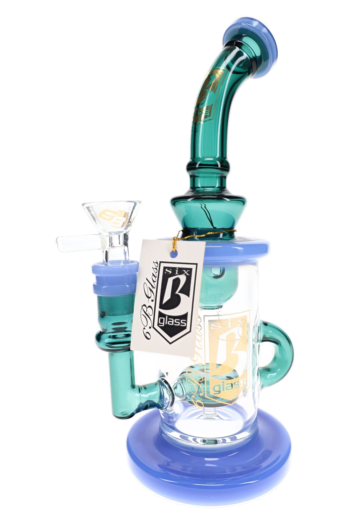 6B Glass Multicolor Recycler Bong – Showerhead Perc – 9″