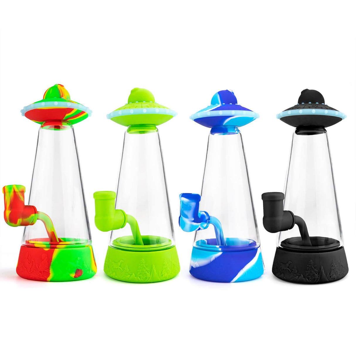 Glass Silicone UFO Bong with Glow-in-the-Dark Lid