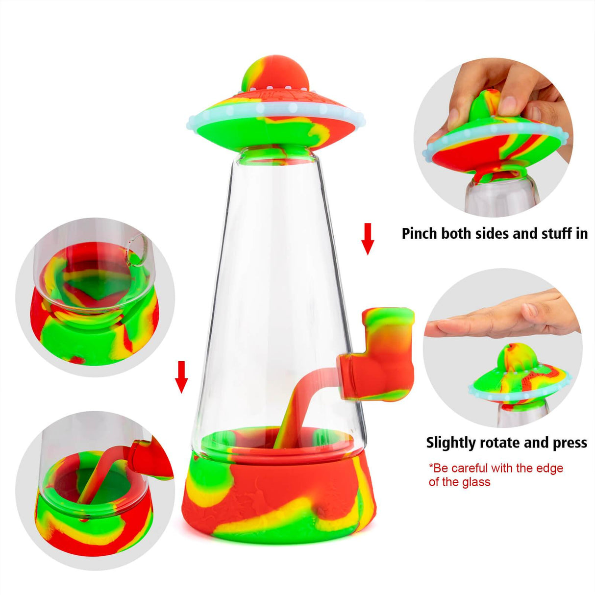 Glass Silicone UFO Bong with Glow-in-the-Dark Lid