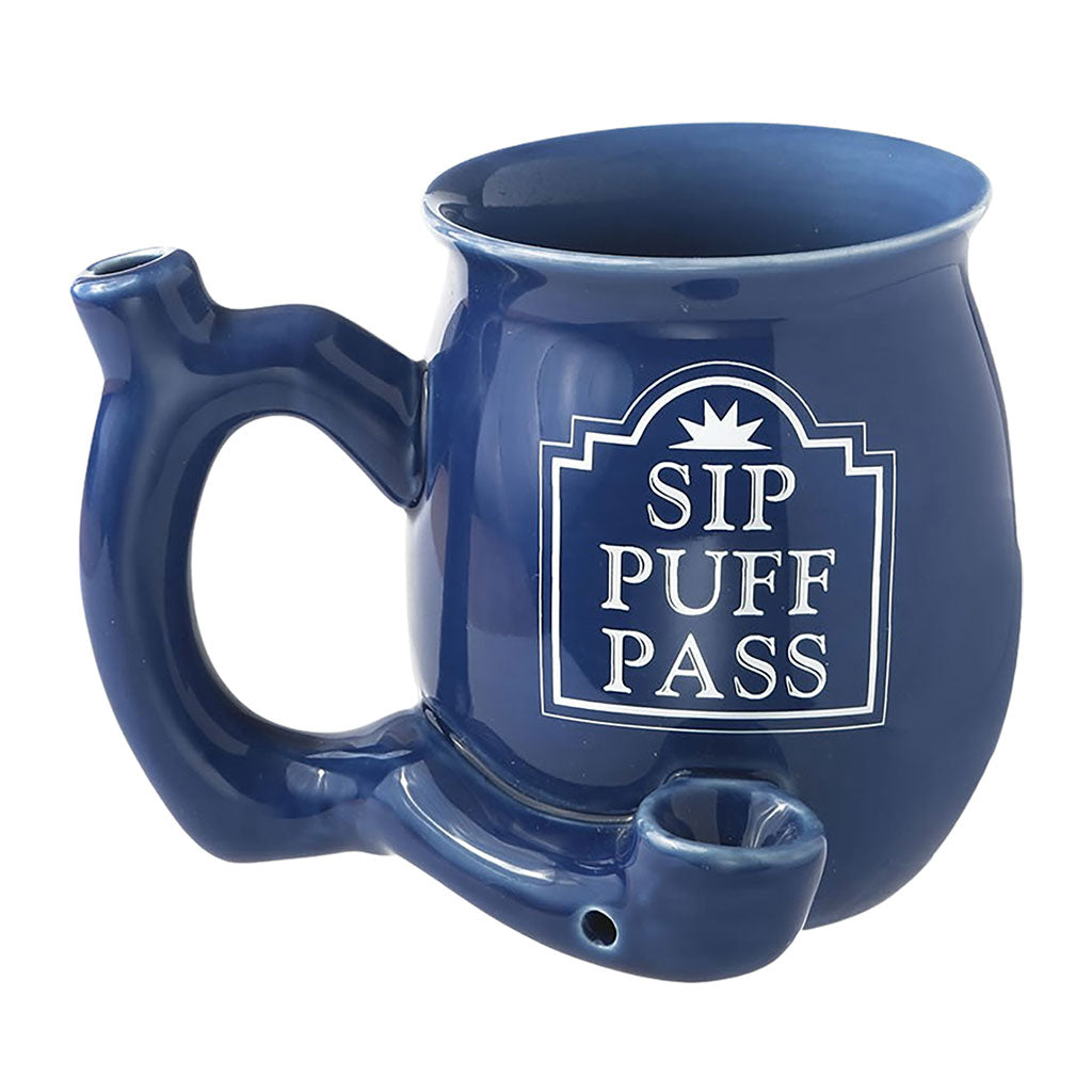 TAZA CON PIPA INTEGRADA SIP PUFF PASS BLUE CHUBBY PREMIUM ROAST & TOAST